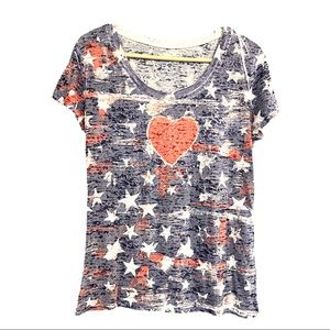 Prairie Rose Ladies Festive Independence Day Red White Blue Stars Tee Size L